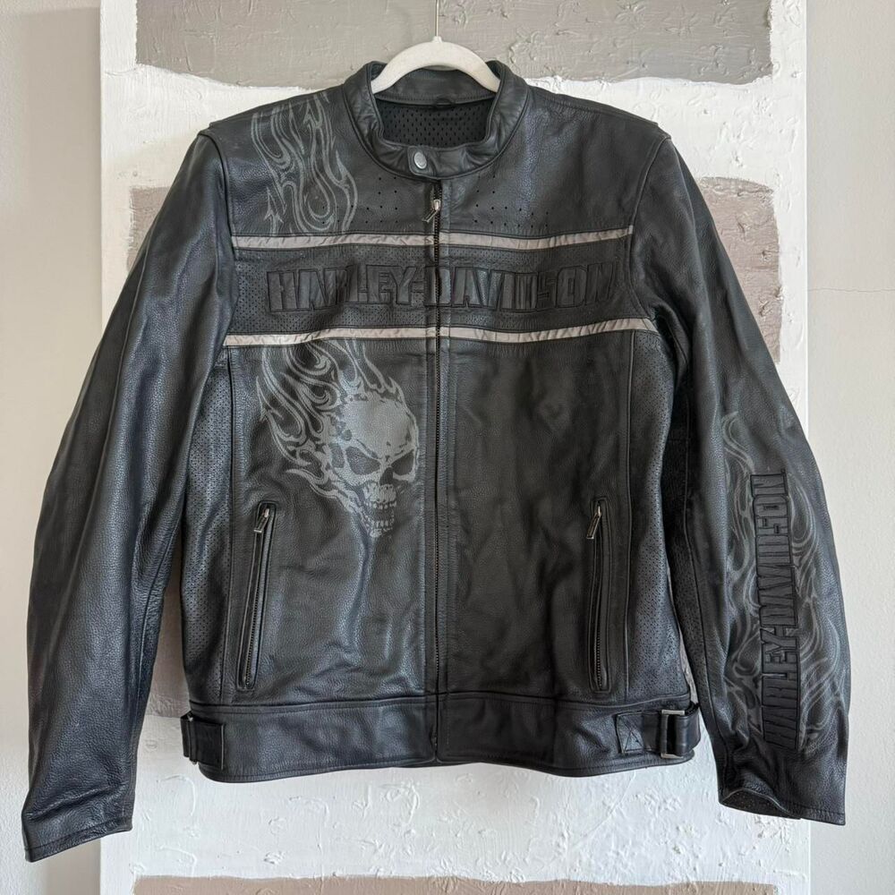 Harley Davidson Leather Flame sleeves Embroidered Jacket
